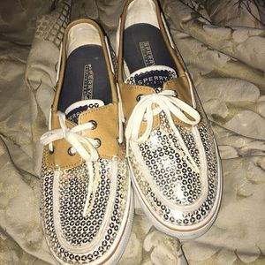 Sperry Top Sider Silver Sequins Lace-up Size 8.5 M